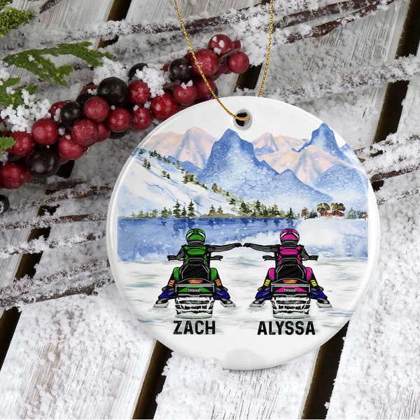 Personalized Snowmobile Couples Christmas Ornament, Outdoor Lover Gift, Gift for Snowmobiling Couple