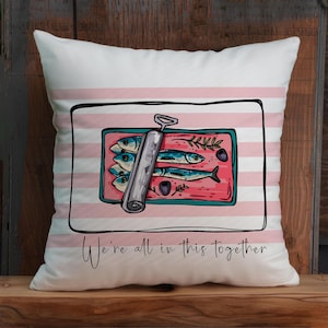 Pink Sardine Fish Cushion Cover 16x16, Coastal Nautical Pillow Case, Custom Text Sea Decor, Ocean Themed Cushion Cover, Maritime Gift Idea