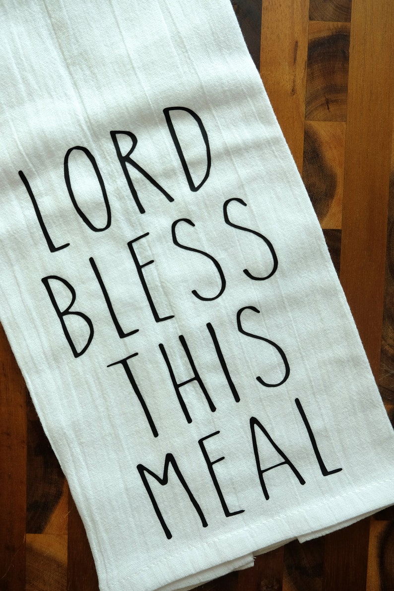 Cute Tea Towel Flour Sack Towel Flour Sack Towel Kitchen Towel Tea Towel | Rae Dunn Lord Bless This Meal