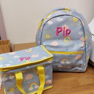 Quick Delivery Quality Personalised Sunshine Rainbow Backpack Lunch Bag Set Rainbow Sunshine Nursery Bag Back To School Personalized