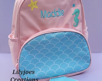 Quick Delivery Personalised Mermaid backpack, Nursery Backpack, Girls Backpack, Pink Blue Backpack, Cute Backpack