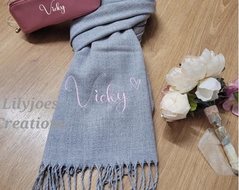 Personalised Embroidered Scarf & Accessories Bag Gift Set