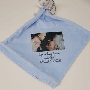 Personalised Teddy Comforter Any photo Any Text First Birthday Baby Gift First Birthday New Baby Child Teddy Gift  Memory Gift