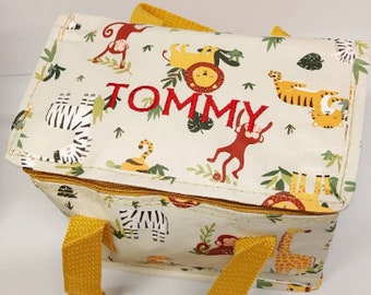 Personalised Safari Lunch Bag: Embroidered Insulated Kids Lunchbox
