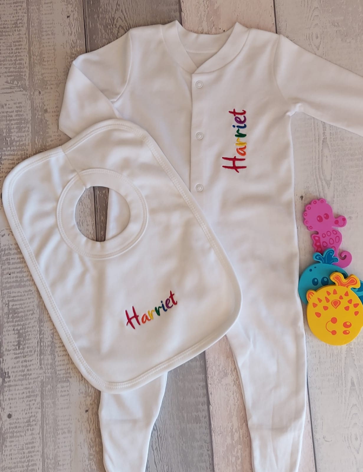 Sleepsuit Embroidered Royal Baby Crown Gift Personalised Baby grow Bib Set 