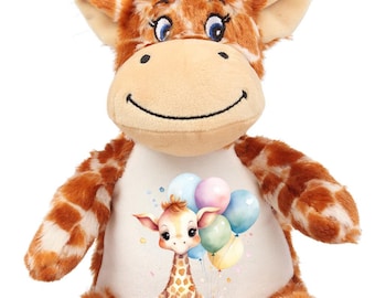 Personalised Giraffe Teddy Soft Plush Toy Birthday Hello Baby Newborn