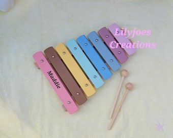 Personalised Pastel Xylophone: Solid Wood Toddler Musical Toy