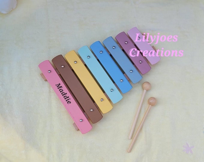 Personalised Pastel Xylophone: Solid Wood Toddler Musical Toy