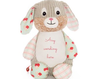 VENTE grand ours en peluche brodé personnalisé lapin shabby chic, peluche, nouveau cadeau souvenir de bébé