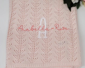 Personalised Embroidered Baby Blanket Pink Blush Embroidered Baby Cellullose Baby Blanket New Baby Gift Baby Shower Gift