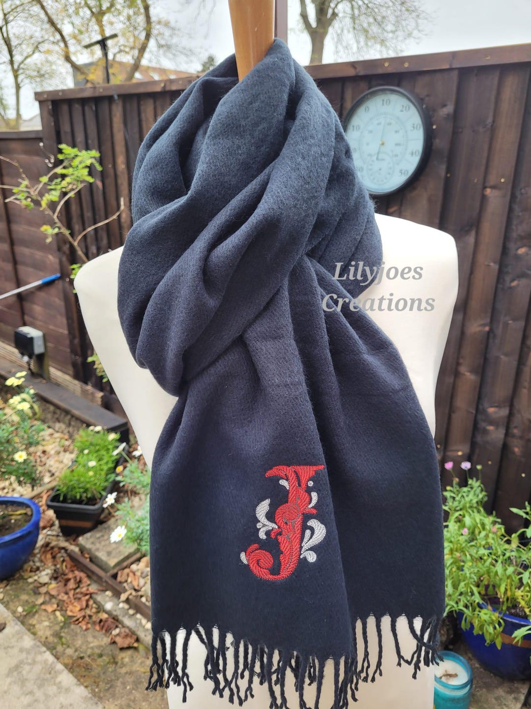 Initial Scarf Embroidered Initial Scarf: Personalised Soft Touch Tassel Scarf - Etsy