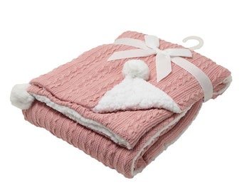 Personalised Knitted Baby Blanket: Sherpa Backing, Embroidered Name