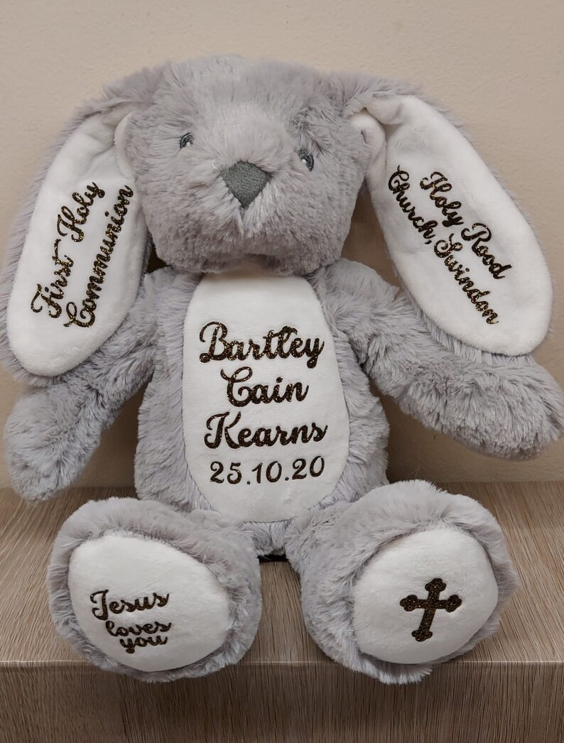 Personalised teddy soft plush toy gift christening baptism Etsy