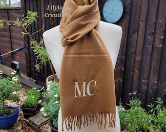 SALE Personalised Ladies Unisex Long Scarf Initials Soft Touch Tassel
