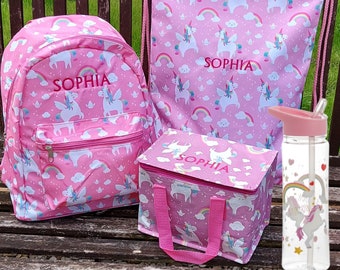 unicorn backpack with letter a