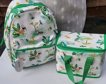 Personalised Safari Backpack Lunch Bag Set: Embroidered Wildlife Nursery Bag