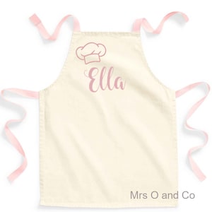 Personalised Kids Apron With Chef Hat Pink Ties and Neck