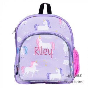 Personalised Lilac Unicorn Backpack Back Pack Child Todder Nursery Back to School Preschool Pre School