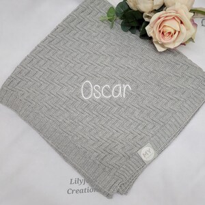 Personalised Embroidered Grey Knitted Baby Blanket Embroidered Baby New Baby Gift Baby Shower Gift