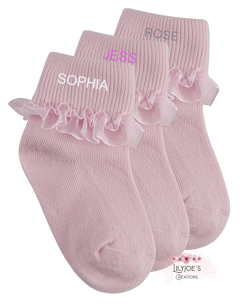 Personalised Frilly Pink Baby Socks Etsy UK