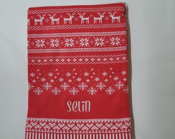 SALE Personalised Christmas Blanket: Embroidered Nordic Fair Isle Baby Blanket