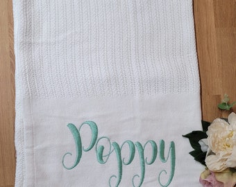 Quick Delivery Personalised With Large Name Cellulose Baby Blanket With Sage Green