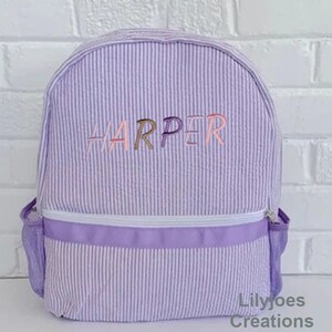 Livraison rapide sac à dos Seersucker violet personnalisé, sac à dos pour enfants, sac à dos de pépinière, sac à dos scolaire