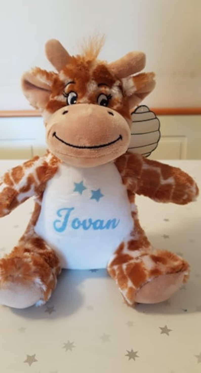 Personalised giraffe teddy and blanket gift set boys, soft plush toy, baby blanket gift, newborn gift, new baby, giraffe teddy, giraffe toy image 2