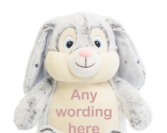 Large Grey Bunny Stars Personalised Embroidered Teddy Bear, Soft Toy, New Baby Keepsake Gift