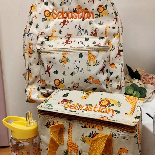Personalised safari lunch bag and back pack set, safari children lunch bag, children back pack, kids backpack, wildlife children
