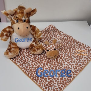 Personalised giraffe teddy and blanket gift set boys, soft plush toy, baby blanket gift, newborn gift, new baby, giraffe teddy, giraffe toy image 9