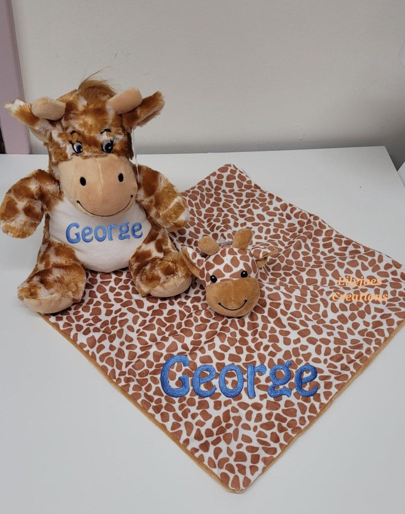 Personalised giraffe teddy and blanket gift set boys, soft plush toy, baby blanket gift, newborn gift, new baby, giraffe teddy, giraffe toy image 9