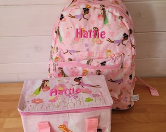 Personalised Fairy Backpack and Lunch Bag Set Embroidered School Bag