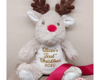 Personalised christmas reindeer teddy christmas gift kids baby newborn children present