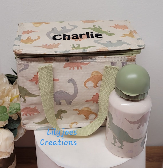 パーソナライズされた恐竜ランチバッグ：刺繍入りリサイクル