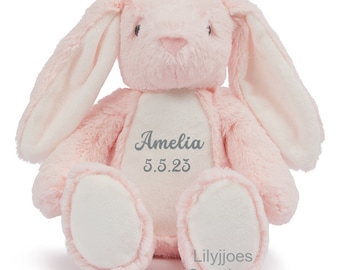 Personalised Pink Bunny Teddy Soft Plush Toy Baby Gift Newborn, Baby Shower, Kids Birthday Present, Kids Keepsake