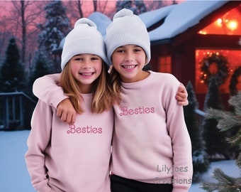 Besties Best Friends Sisters Big Little Sweatshirt Jumper Embroidered Top Hoodie Sweatshirt Crew Neck Pullover Unisex Toddler Child