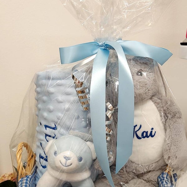 Quick Delivery Baby Gift Hamper Set, Blanket, Teddy and rattle, Safari Blanket, Woodland Blanket, newborn, baby shower gift wrapped