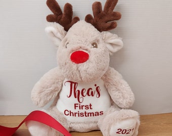 Personalised Christmas Reindeer Plush: Newborn Gift, Christmas Eve Box