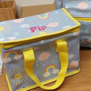 Bolsa de almuerzo personalizada con diseño de arcoíris y sol