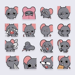 Kant-en-klare grijze rattenmuis-knaagdieren-emoties | Gek en gek | voor Twitch of Discord