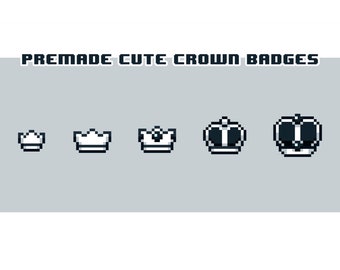 Premade Black White Cute Crowns | Pixel Art Styled | Twitch Sub / Loyalty / Bit / Cheer Badges