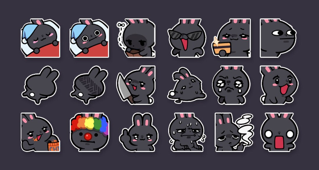 Wicked Rabbit Emotes Premade Black Bunny Rabbit Hare Emotes | Silly and Goofy | for Twitch ...