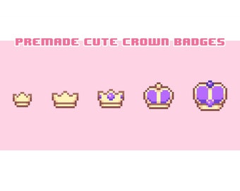 Premade Purple Cute Crowns | Pixel Art Styled | Twitch Sub / Loyalty / Bit / Cheer Badges