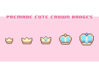 Premade Blue Cute Crowns | Pixel Art Styled | Twitch Sub / Loyalty / Bit / Cheer Badges