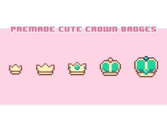 Premade Teal Cute Crowns | Pixel Art Styled | Twitch Sub / Loyalty / Bit / Cheer Badges