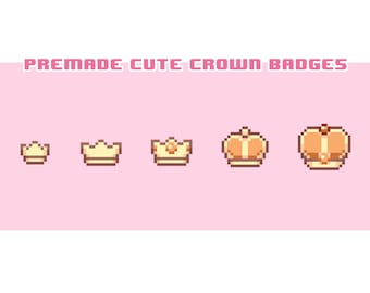 Premade Orange Cute Crowns | Pixel Art Styled | Twitch Sub / Loyalty / Bit / Cheer Badges