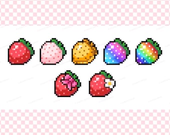 Cute Strawberry Badges | Pixel Art Styled | Twitch Sub / Loyalty / Bit / Cheer Badges