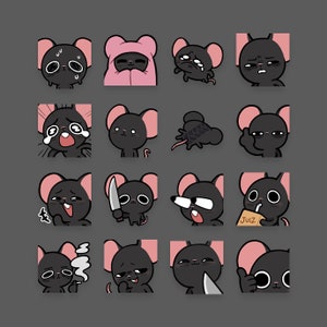 Kant-en-klare zwarte rattenmuis-knaagdieren-emoties | Gek en gek | voor Twitch of Discord