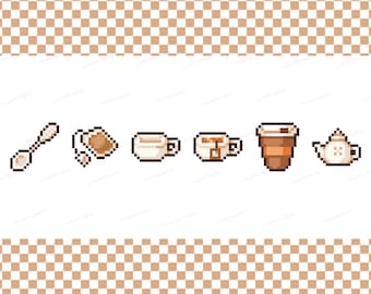 Premade Cute Tea Badges | Pixel Art Styled | Twitch Sub / Loyalty / Bit / Cheer Badges